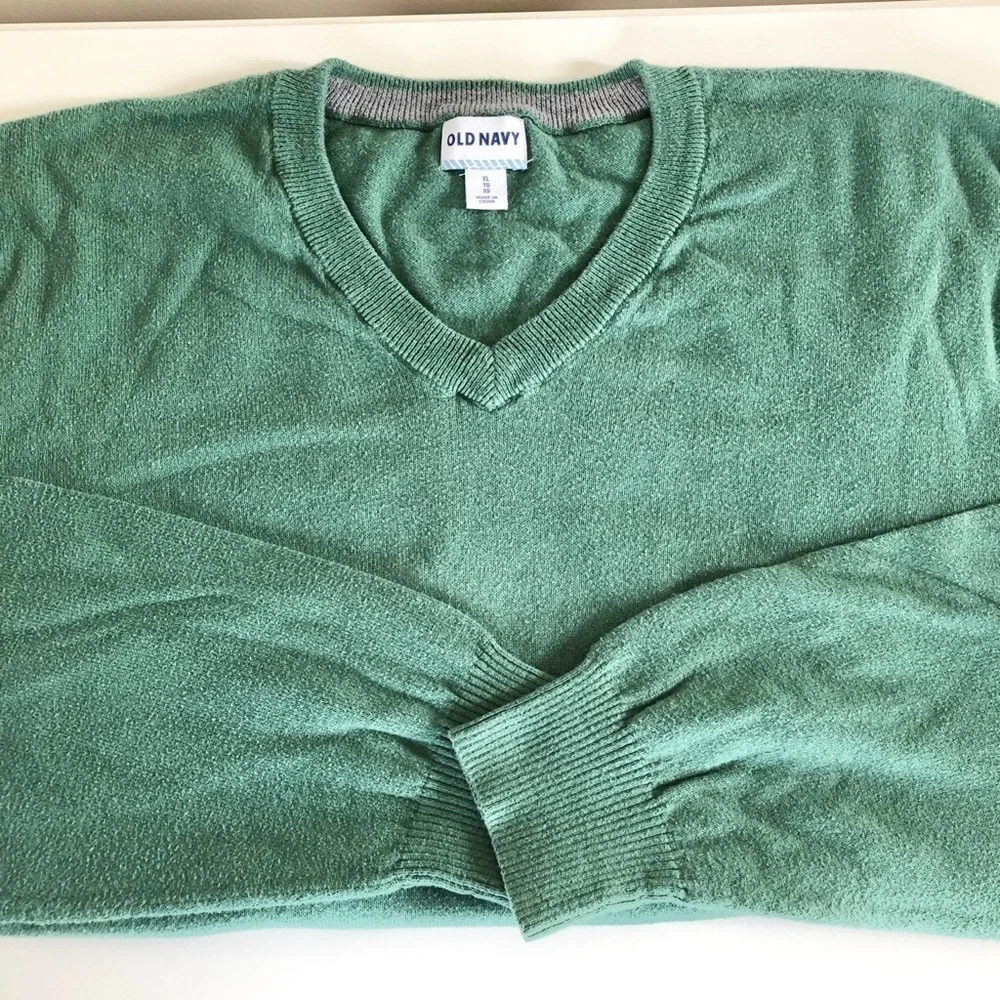 Old Navy 100% Cotton V-Neck Solid Green Men’s Sweater XL